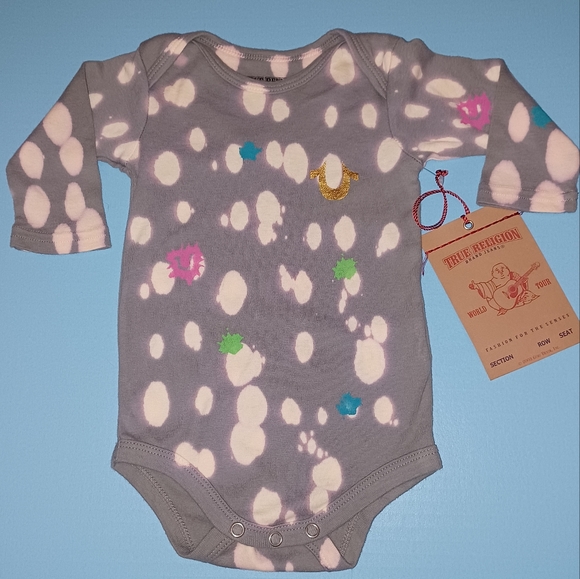 Made in US 100% Cotton 6-12, 12-18 True Religion Paint Splatter Unisex Onesie - Picture 2 of 8